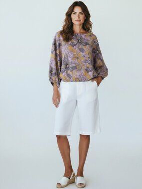 Bryn Walker 100% Organic Cotton Lavender Floral Boho Blouse, Oversized, XS